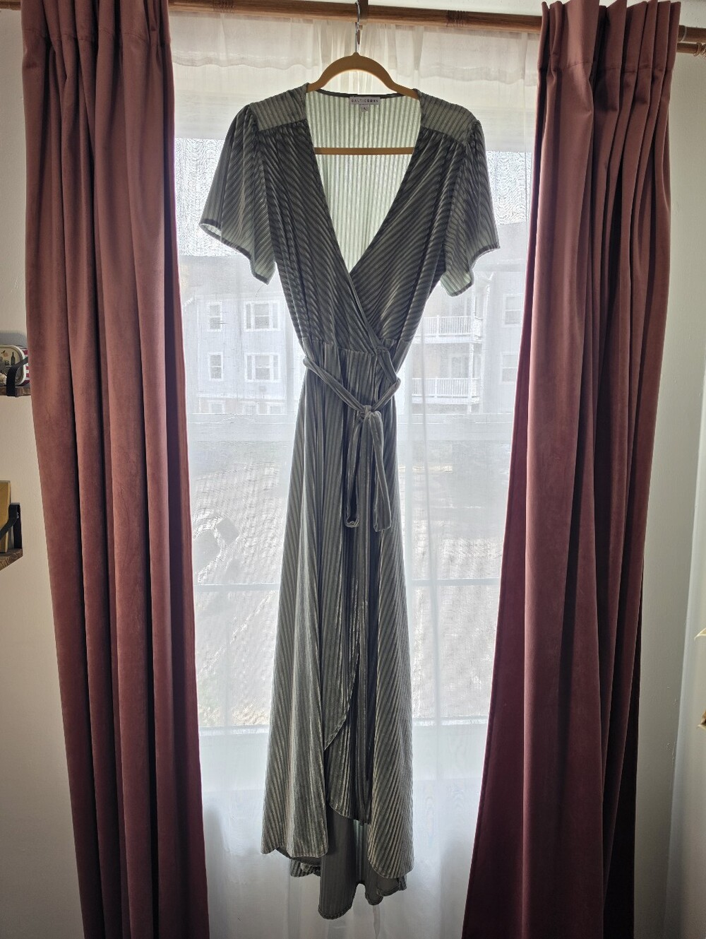 Gorgeous Baltic Born Olive Striped Wrap Maxi Dress with Tie